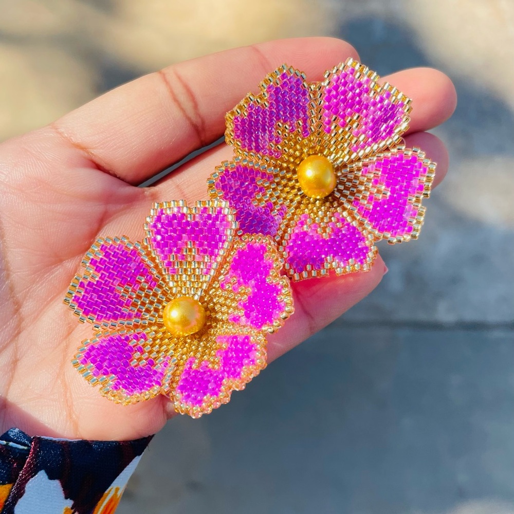 Flowers earrings pink miyuki handmade